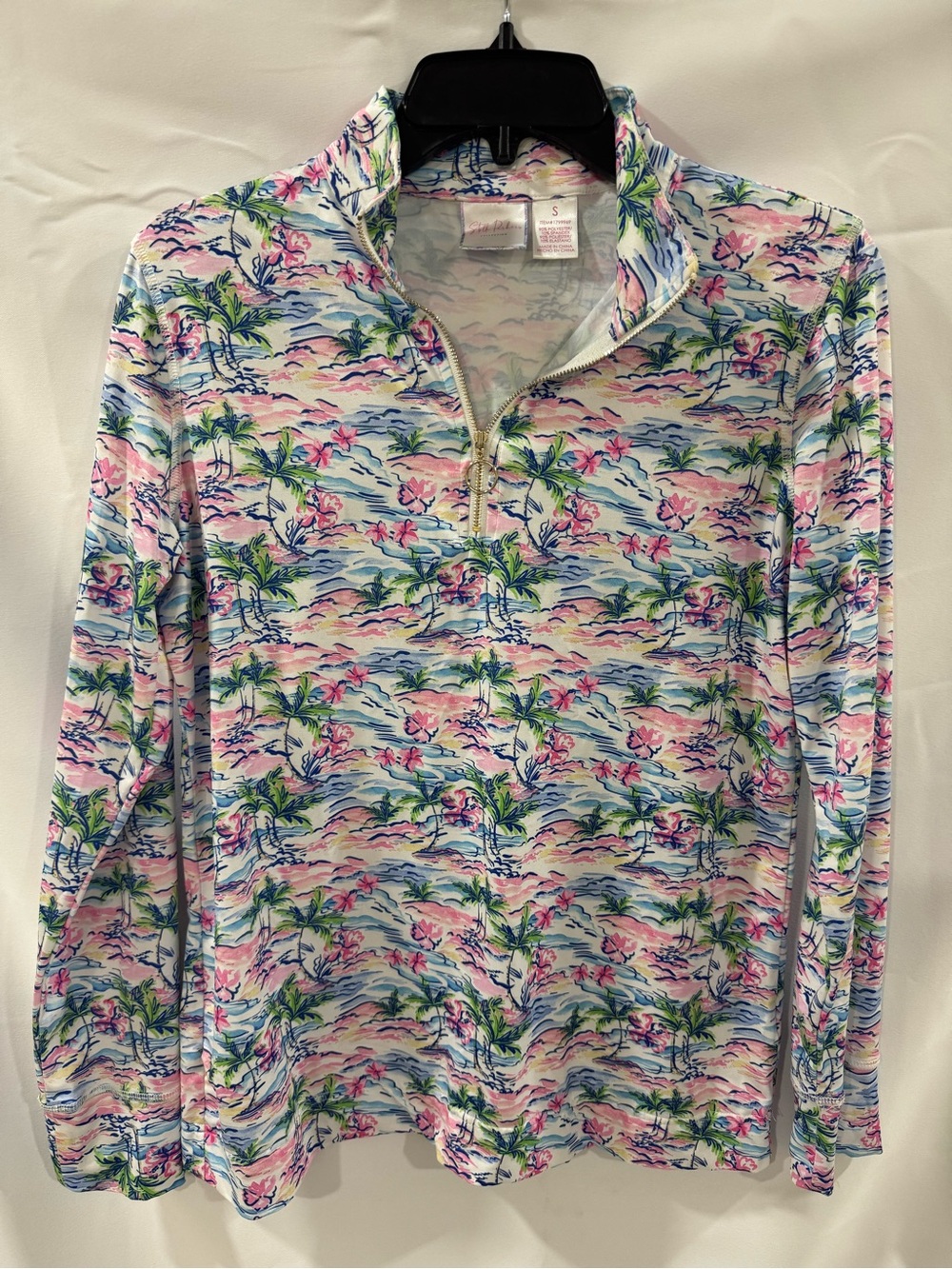 Women’s Tropical Half-Zip Long Sleeve Top - Pink & Blue